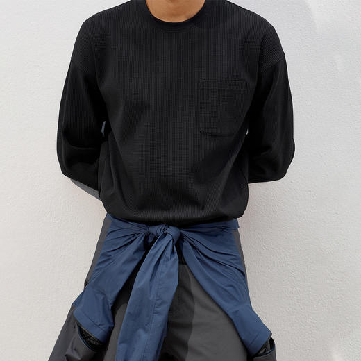 714street冰皮凉感抗菌华夫格长袖上衣2025秋季潮牌抗皱口袋T恤男 商品图1