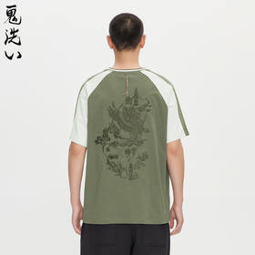 ONIARAI/鬼洗25秋泥棒蓝天青格里芬宝藏刺绣插肩袖短T男 25NOB38