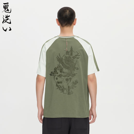 ONIARAI/鬼洗25秋泥棒蓝天青格里芬宝藏刺绣插肩袖短T男 25NOB38 商品图0