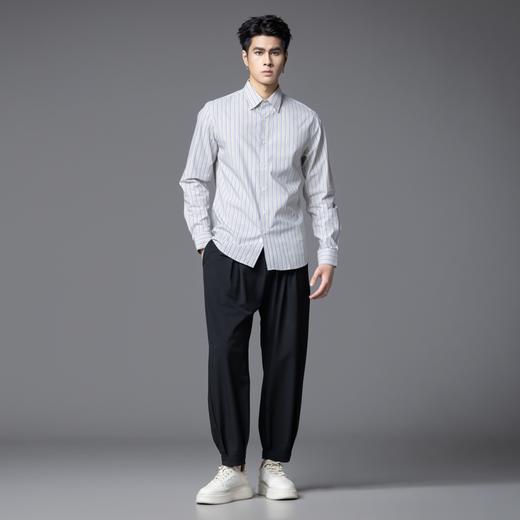 PINLI品立2025秋季新款莫代尔条纹衬衫男士免烫休闲商务长袖衬衣GD253113053 商品图1