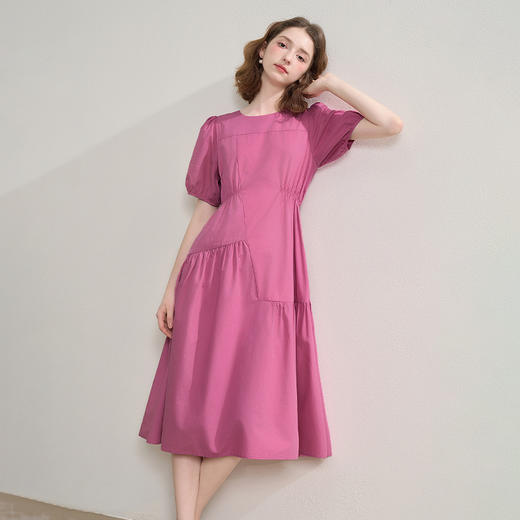 法式温柔设计感抽褶连衣裙女夏季泡泡袖收腰中长裙A字裙V1250834 商品图3