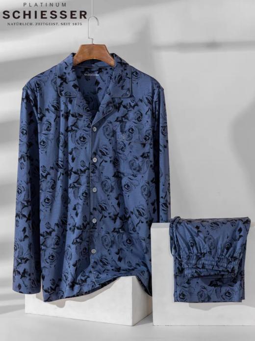 【棉莫双面布套装】SCHIESSER铂雅棉莫双面布开胸睡衣套装 上50%棉 50%莫代尔丝光双面布 180克 99/25616H 商品图5