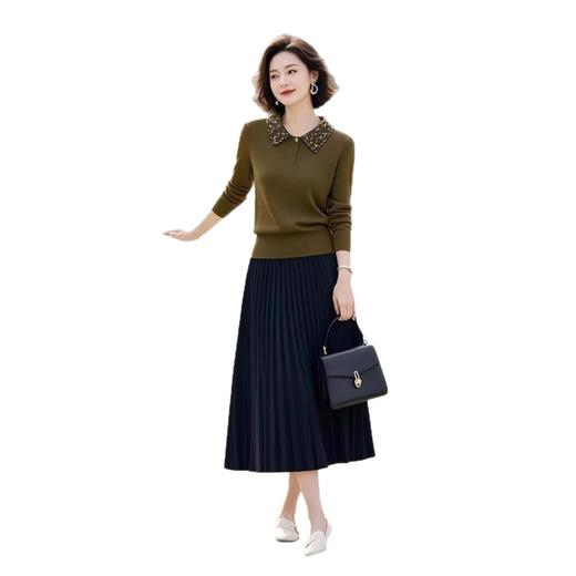 今年流行的针织套装女装2025春季新款polo领上衣百褶半身裙两件套 商品图4