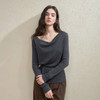 西遇法式荡领气质长袖针织T恤女秋季抽褶收腰显瘦内搭打底衫V2751162 商品缩略图3