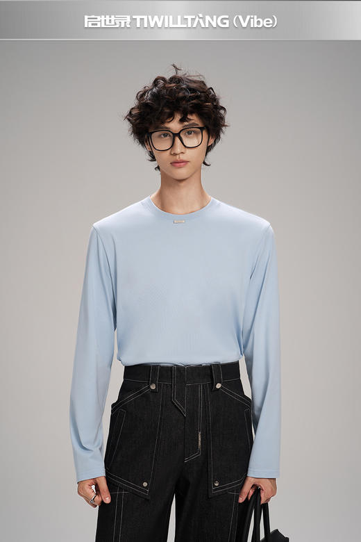 启世录TIWILLTANG“黯静澈欤”基础升级长袖上衣宽松打底T恤秋冬 商品图5