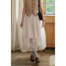 SimpleRetro法式重工刺绣薄纱a字半身裙女