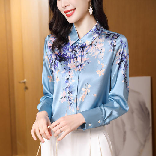丁摩重磅真丝衬衫女长袖高端桑蚕丝新款印花时尚气质AL3551 商品图1