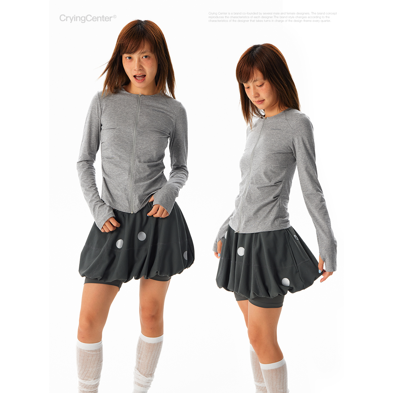 CryingCenter凉感天丝莫代尔亲肤透气紧身收腰 拉链长袖上衣外套