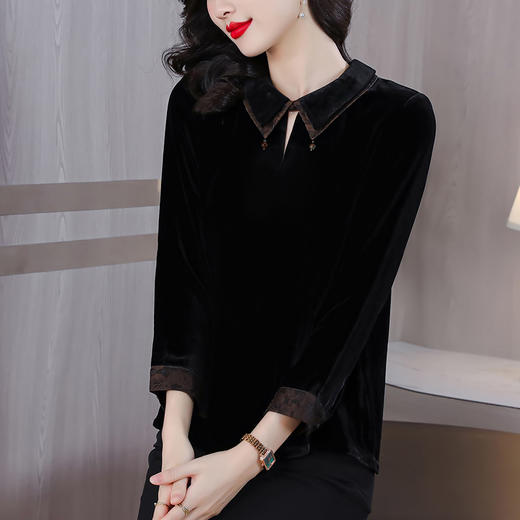 A9631真丝绒上衣女2023新款高端大码真丝丝绒品牌金丝绒高贵洋气 商品图3
