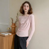 西遇绝美落樱粉不规则扭结长袖T恤女秋季修身气质内搭打底衫V2751158 商品缩略图0
