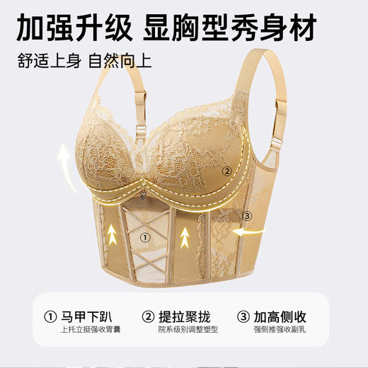 D4-【B-C杯】润微性感蕾丝长款鱼骨胸衣大胸显小文胸聚拢薄款纯欲风胸罩内衣女   星尘刺绣/暮色蔷薇/霁月暗香/微雨清荷/珠光莹润 商品图6