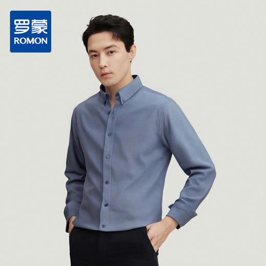 【全棉】罗蒙秋冬长袖衬衫男士纯棉保暖舒适易打理简约领尖小扣时尚衬衣 商品图0