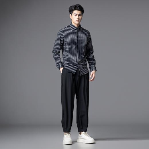 PINLI品立2025秋季新款商务条纹修身衬衣男士高级感免烫长袖衬衫GD253113048 商品图1