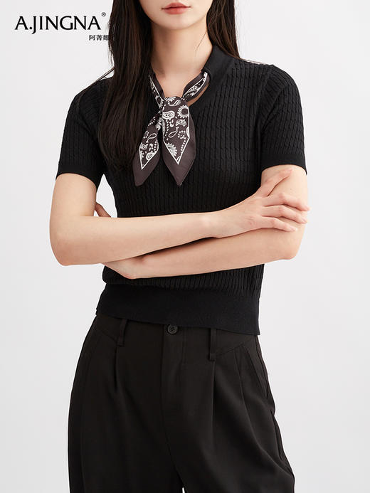 【优雅知性】阿菁娜智雅丝巾领桑蚕丝针织衫F30Q302037 商品图3