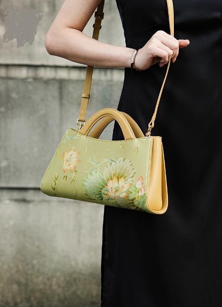 新中式国风桑蚕丝旗袍牛皮印花，高端斜挎单肩手提包包TX-LD120115 商品图0