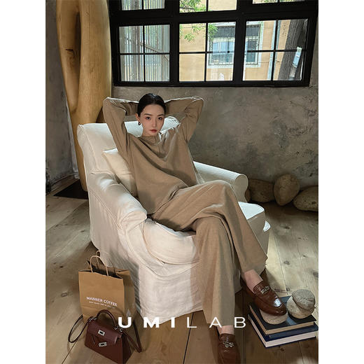 UMILAB｜岩序*老钱套装 亚麻+羊毛+棉宽松圆领上衣/松紧长裤E268W 商品图4
