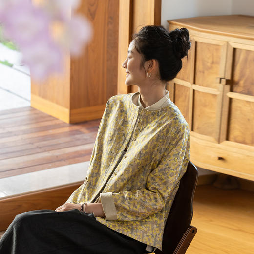牧衣游原创 重磅30姆米迎春花织锦开衫真丝复古新中式外套 入寂 商品图0