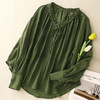 雀说法式绿色苎麻木耳边v领防晒衬衫夏季设计感气质小众衬衣AL 商品缩略图2