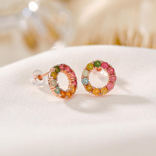 【甜甜圈】S925纯银镀玫瑰金彩色碧玺耳饰【CW-ED03963】 商品图2
