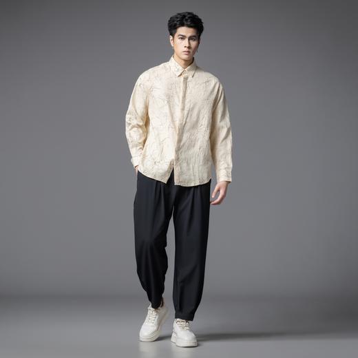 PINLI品立2025秋季新款男士肌理感长袖衬衫潮牌宽松休闲打底衬衣GD253113040 商品图2