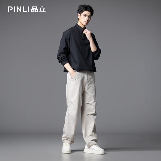 PINLI品立2025秋季新款男士褶皱设计感休闲长裤潮牌直筒伞兵裤子GD253117074 商品图2