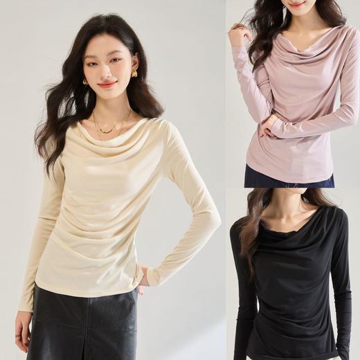 「高货sh」全新升级【铂金会员146/天猫199/差价53】(45538)洛诗琳新款一字领长袖针织2025秋季气质小个子打底衫上衣 商品图4