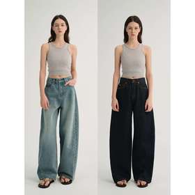 MAISON CECILE 两色/复古做旧水洗宽松休闲显瘦弧形牛仔裤