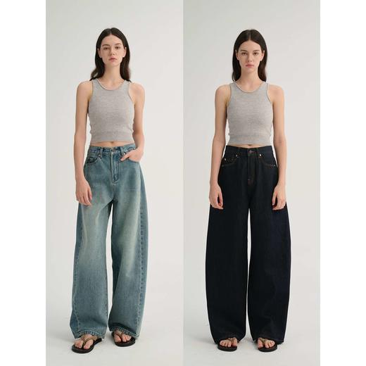 MAISON CECILE 两色/复古做旧水洗宽松休闲显瘦弧形牛仔裤 商品图0