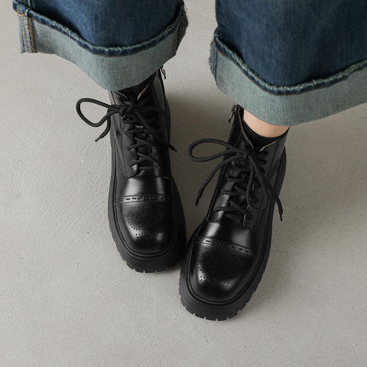 阿么手工女鞋厚底英伦风马丁靴女增高显瘦2025新款真皮短靴5.5CM 商品图2