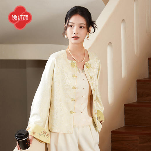 逸红颜琳悦2025夏新款略宽松显身段柔软织锦缎小猫戏蝶新中式外套 商品图1