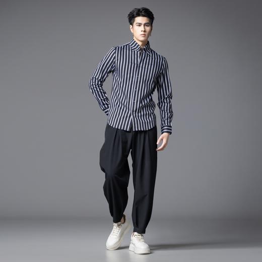 PINLI品立2025秋季新款修身尖领条纹长袖衬衫男商务休闲打底衬衣GD253113059 商品图1