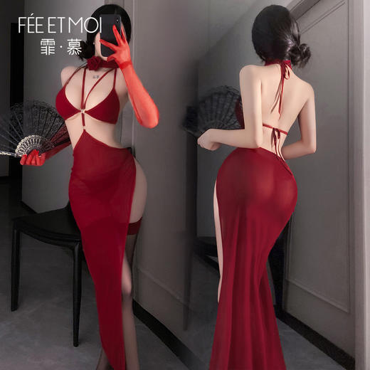 【情趣内衣】霏慕 迷迭花漾挂脖网纱睡裙6526 商品图12