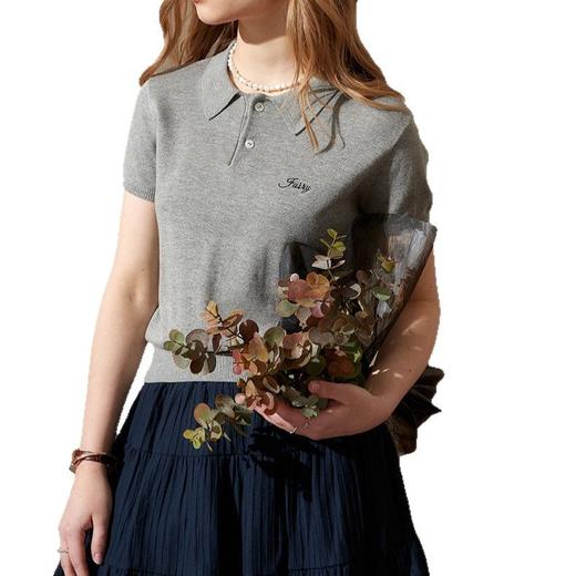 丁摩 软糯短袖polo领针织衫上衣女春夏季新款字母刺绣短款小衫5ZF-11934 商品图4