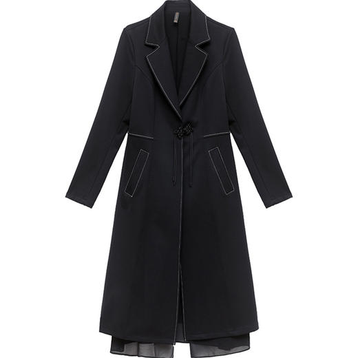 QYM HS23C15-Y时尚风衣外套中式中国结盘扣大衣拼结长款外套 商品图4