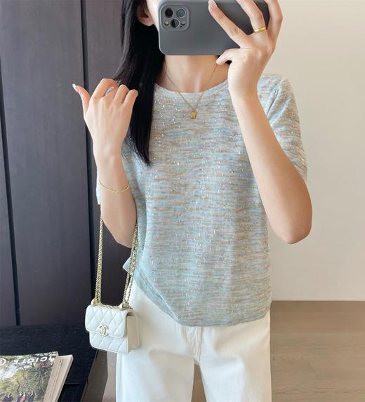 春秋新品康宝莱珠片纱亚麻棉镂空亮片上衣 商品图8