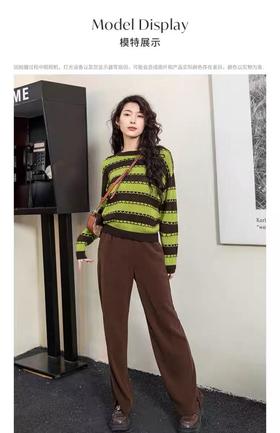 【孤品捡漏】G39绿➕咖圆领拼接镂空针织毛衫-喜出