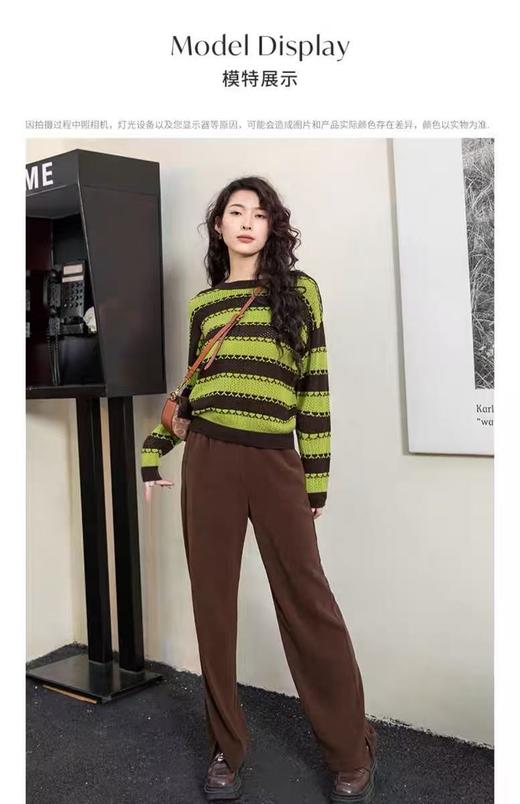 【孤品捡漏】G39绿➕咖圆领拼接镂空针织毛衫-喜出 商品图0