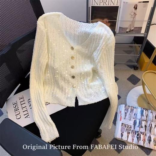 【孤品捡漏】G46白色亮片针织修身开衫-喜出 商品图3