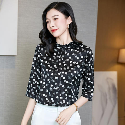 丁摩真丝中袖衬衫女新款设计感优雅百搭时尚桑蚕丝衬衫AL3600 商品图1