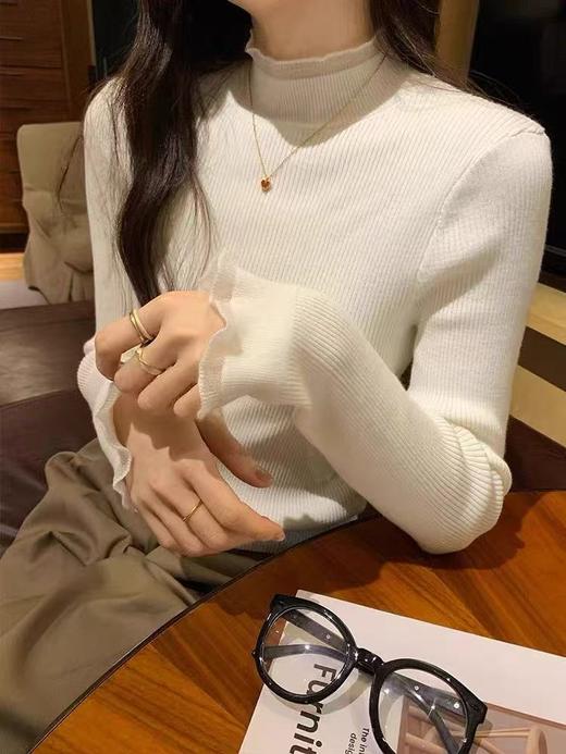 【孤品捡漏】G25白色针织花边领修身针织衫-喜出 商品图1