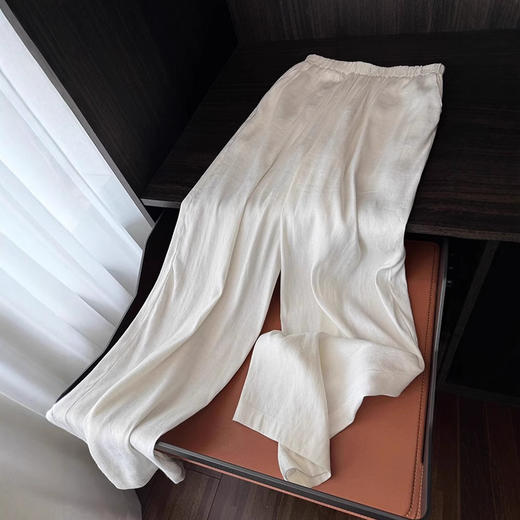 丁摩 白色薄款垂坠感棉麻阔腿裤女夏季韩系显瘦亚麻直筒裤子潮5ZF-9300 商品图3