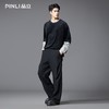 PINLI品立春季新款假两件拼接提花丝绒T恤潮牌肌理长袖男上衣B253111021 商品缩略图1