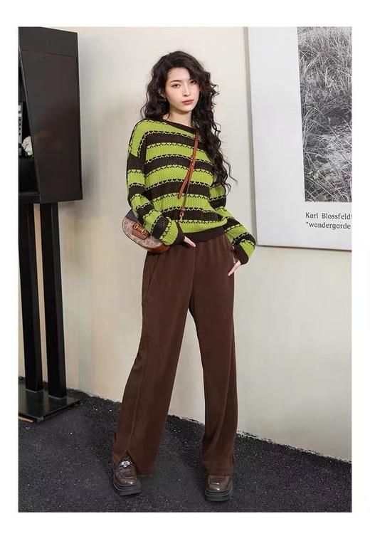 【孤品捡漏】G39绿➕咖圆领拼接镂空针织毛衫-喜出 商品图1