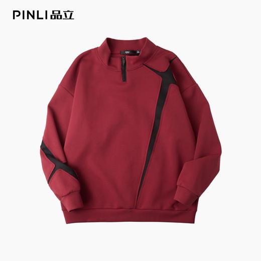 PINLI品立2025秋季新款潮牌高领拉链宽松卫衣男撞色复古休闲上衣B253109011 商品图3