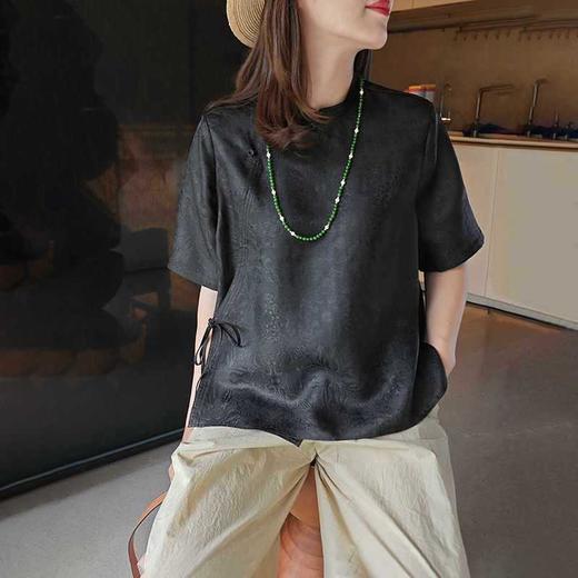 丁摩 夏季新款香云纱桑蚕丝上衣真丝花萝新中式女装衬衫女小衫5ZF-702 商品图1