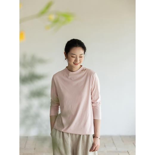 牧衣游原创 手工刺绣32支纯棉T恤舒适柔软亲肤内搭休闲长袖 枳禾 商品图1