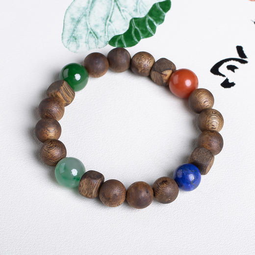 xy0570沉香+南红碧玉青金石非洲翠多宝手串 商品图2