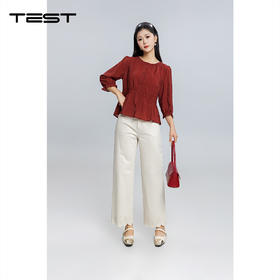 秋上新法式温柔风酒红色收腰裙摆式小衫1253060