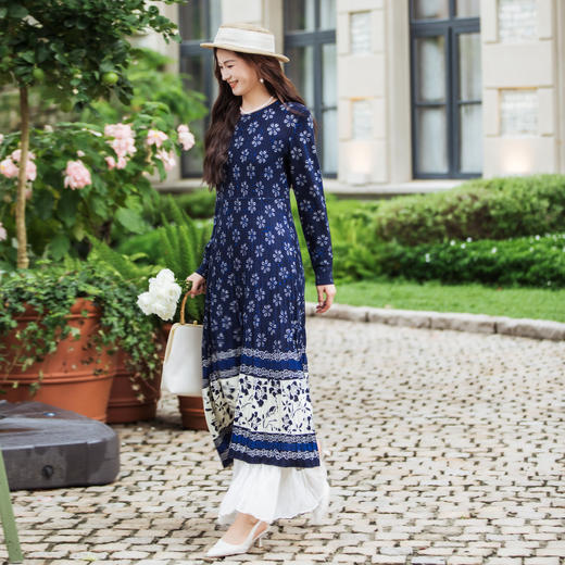 【林栖设计小店】（现货）美丽诺绵羊毛连衣裙提花修身显瘦2025秋冬新款毛织长裙女1954040 商品图2