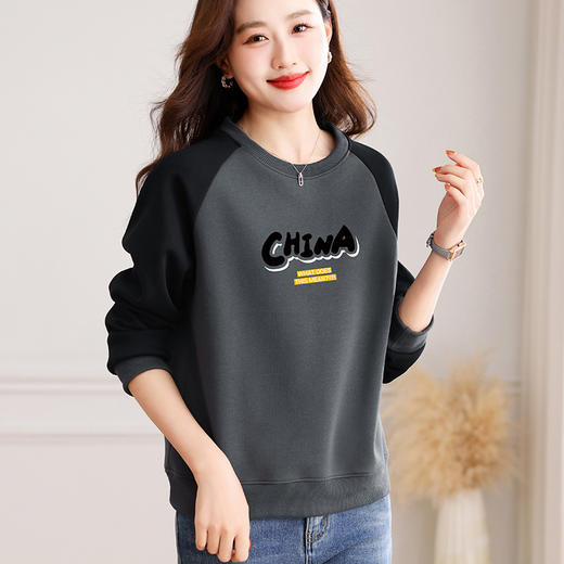 雀说长袖卫衣女薄款宽松拼接休闲洋气遮肉减龄打底衫上衣AL0903 商品图0